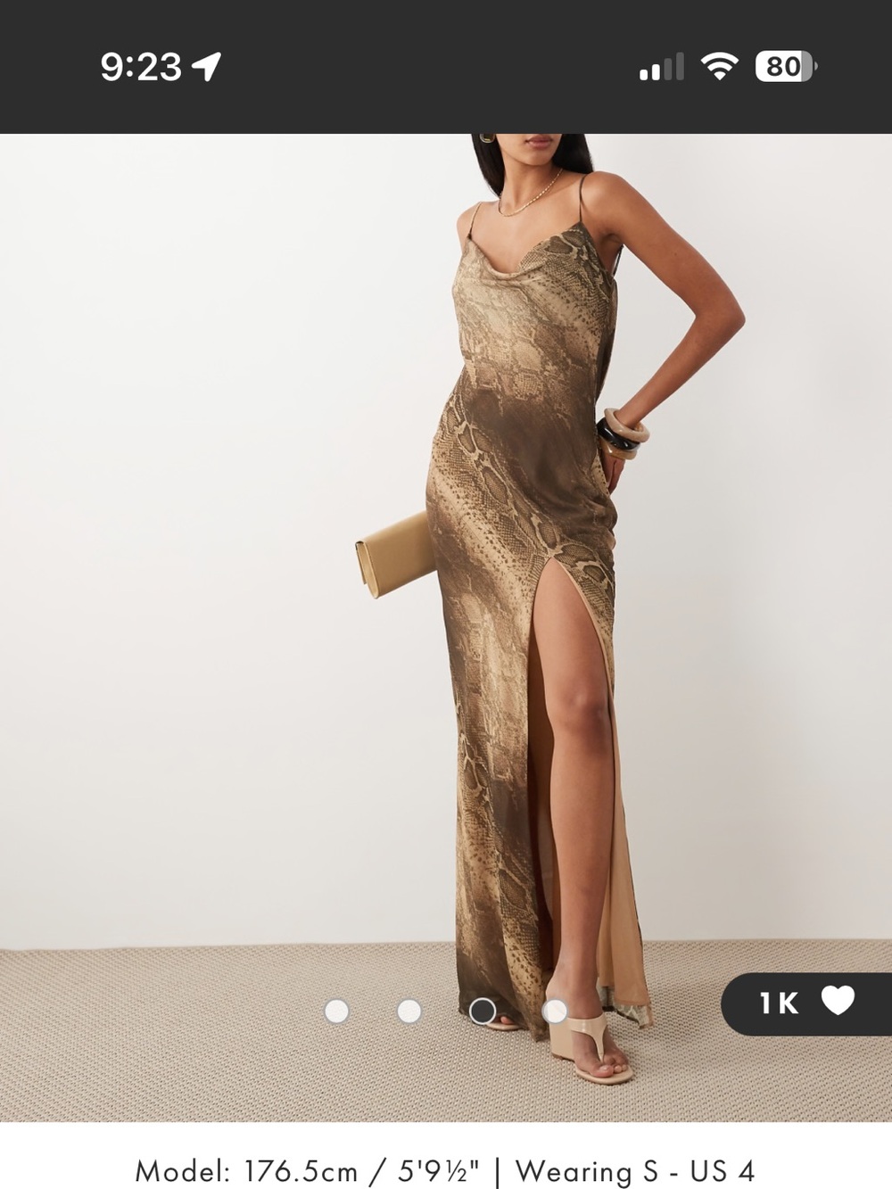 I.AM.GIA Brown Snake-Print Cowl Maxi Dress
